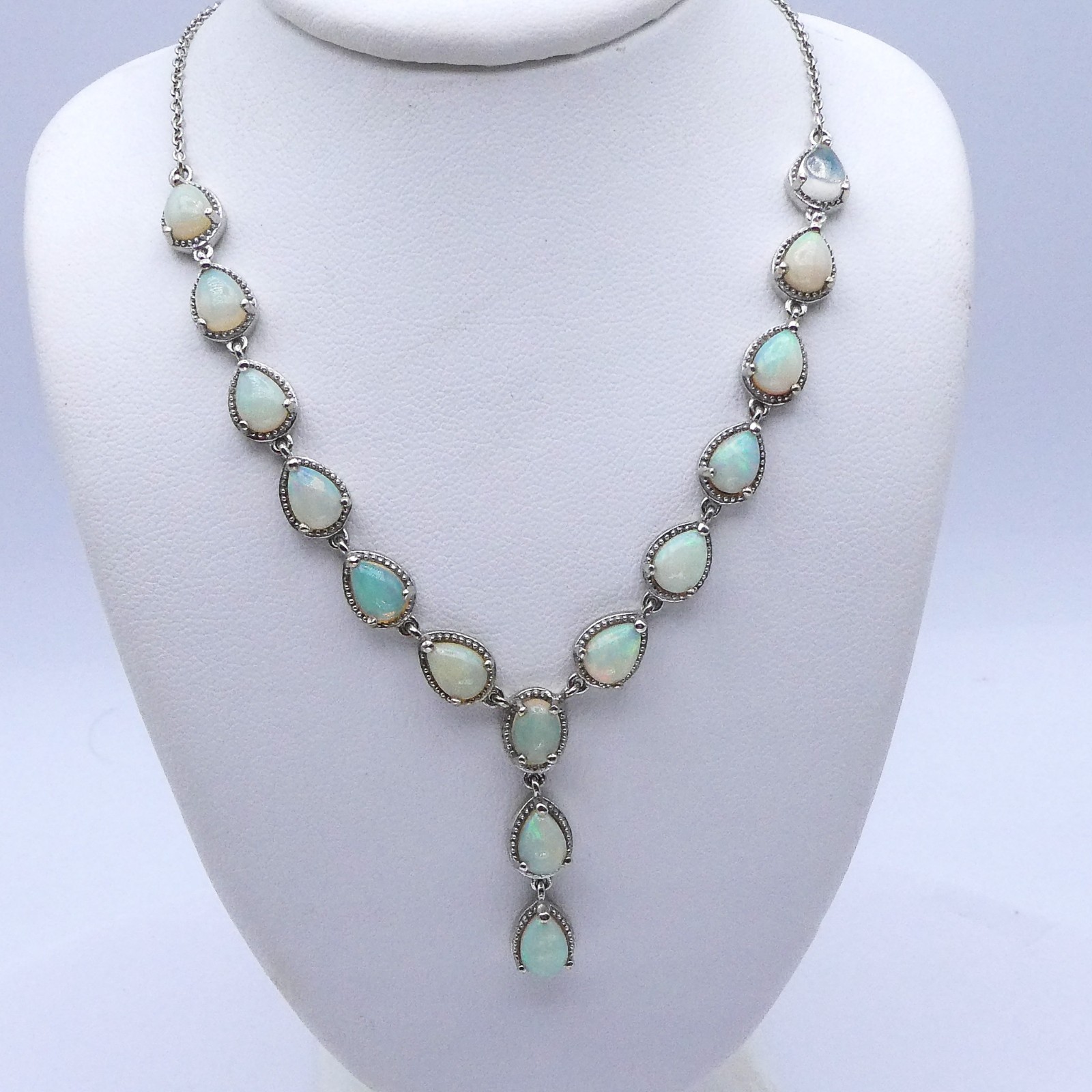 Opal Halo Platinum Plated Sterling Silver New Djoy Y-drop 7.5 ctw  Necklace