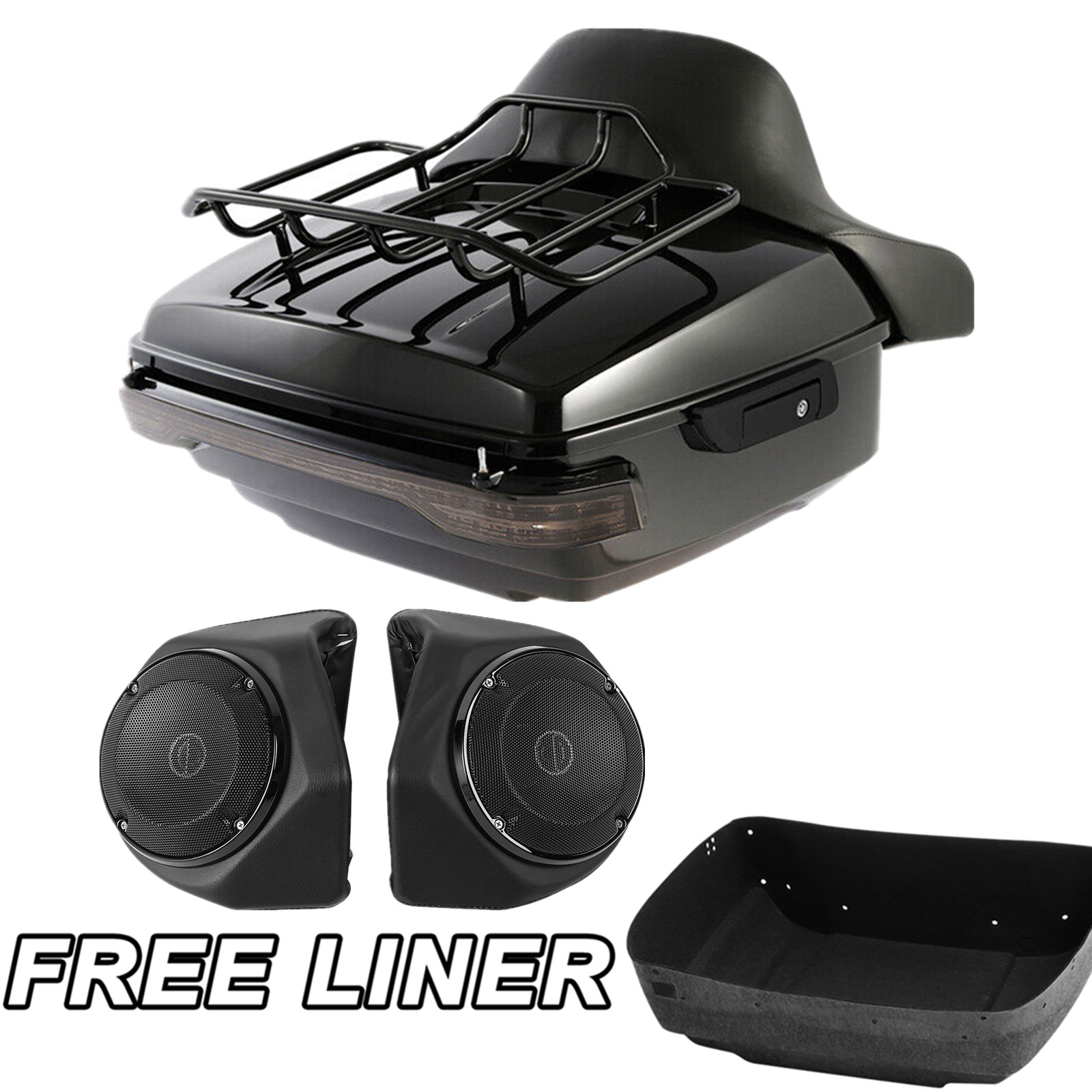 Black King Pack Trunk Rack Light Speakers Fit For Harley CVO Touring Glide 14-26