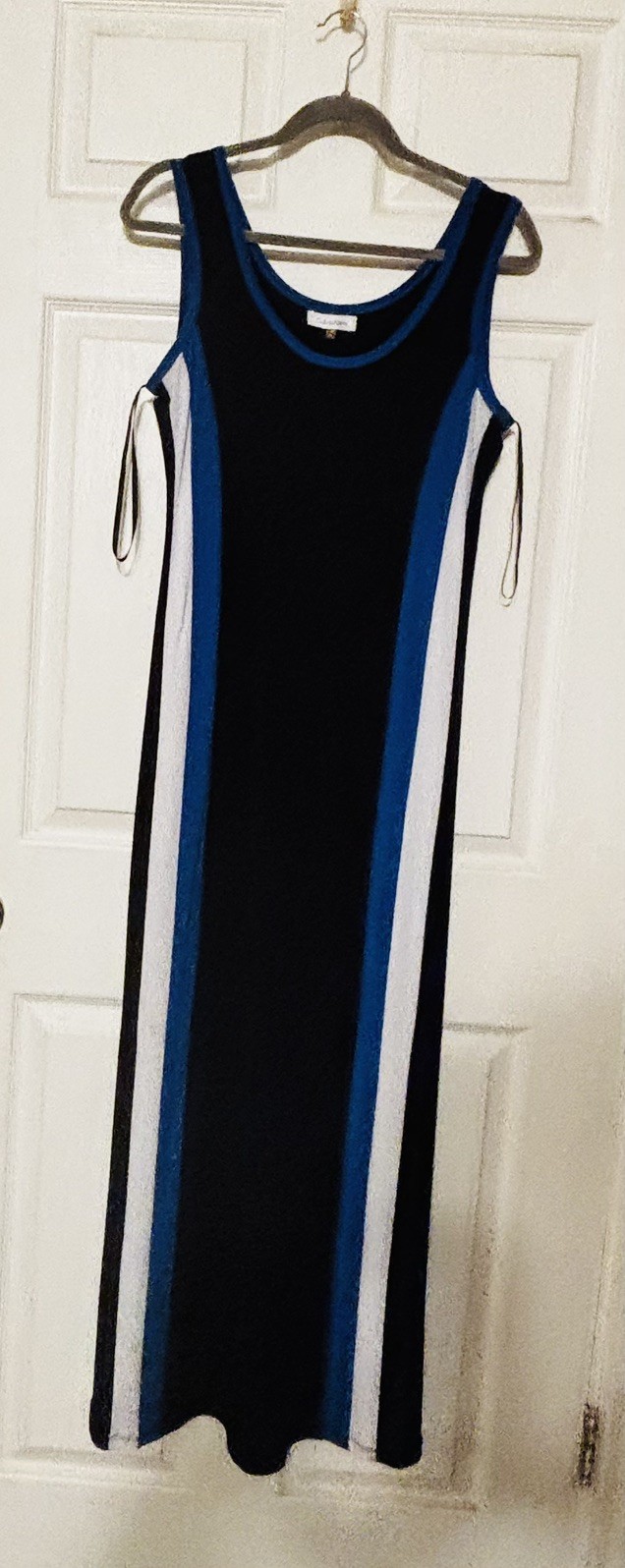 Calvin Klein Colorblock Sleeveless Maxi Dress Black/Blue/White Size M