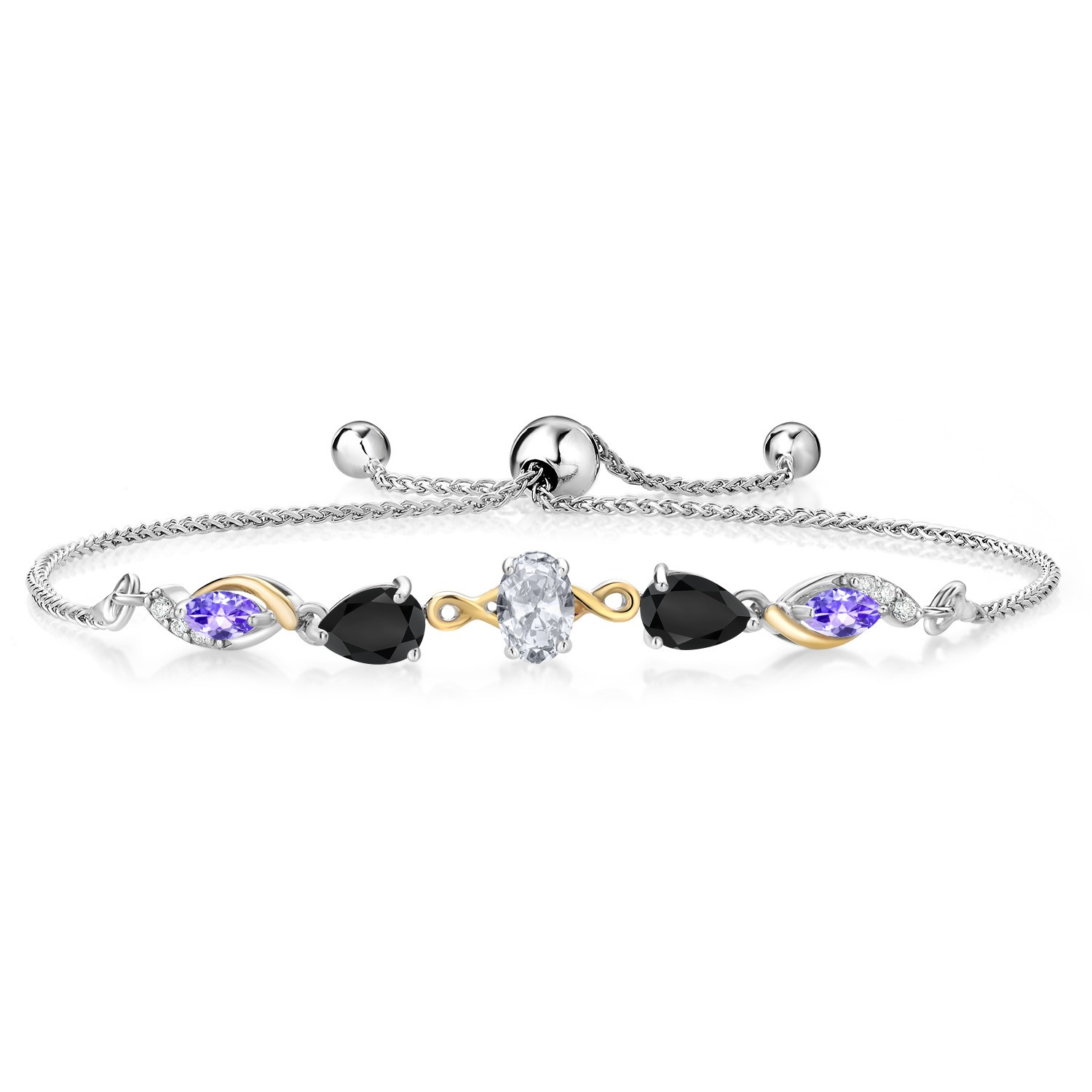 925 Silver and 10K Yellow Gold White Topaz Onyx Tanzanite and Lab Grown Diamond