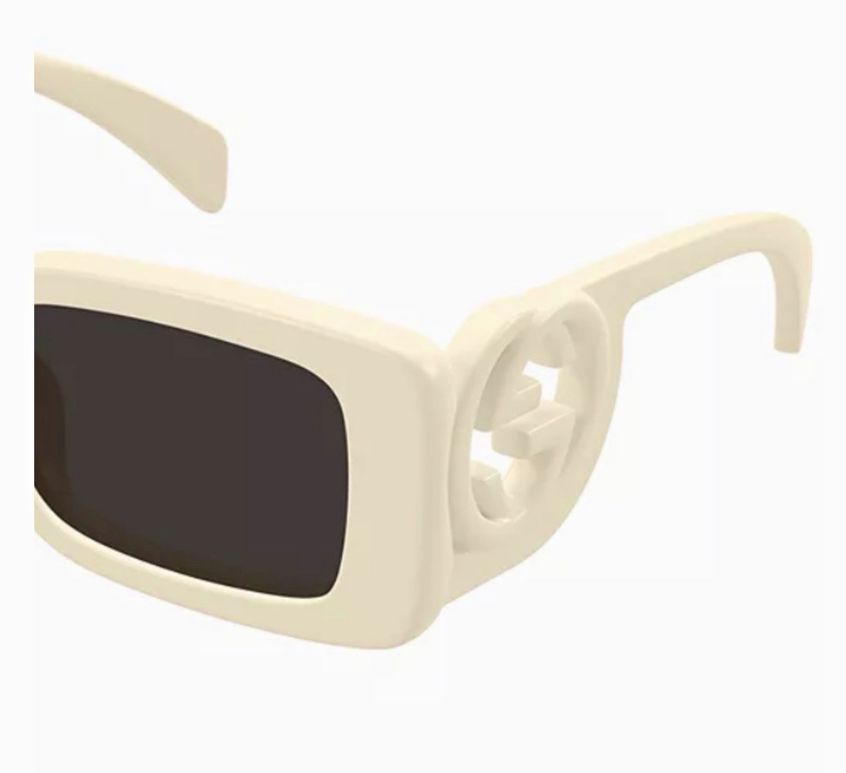 Gucci Women’s Square Sunglasses Ivory Plastic Frame Black Tinted Lenses GG1325S