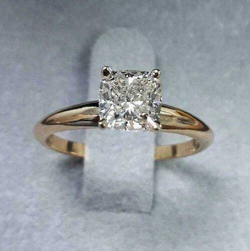2Ct Cushion Cut Lab-Created Diamond Women Solitaire Ring 14k Yellow Gold Plated