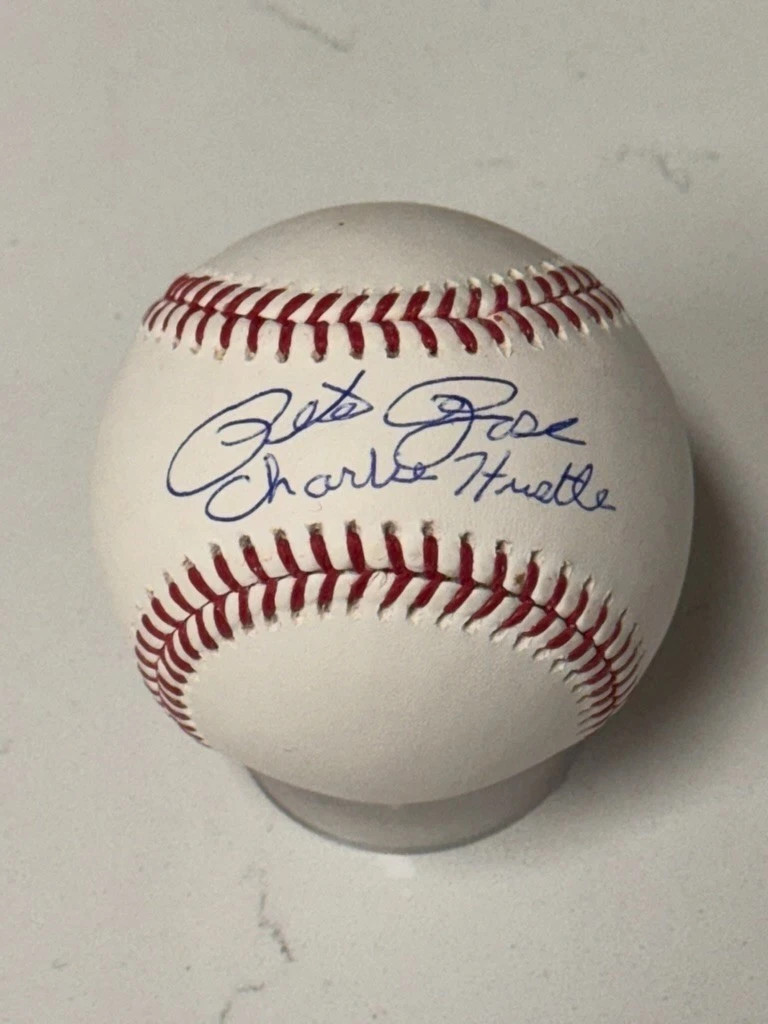 RARE PETE ROSE REDS PHILLIES CHARLIE HUSTLE STAT SIGNED AUTO BASEBALL LCK