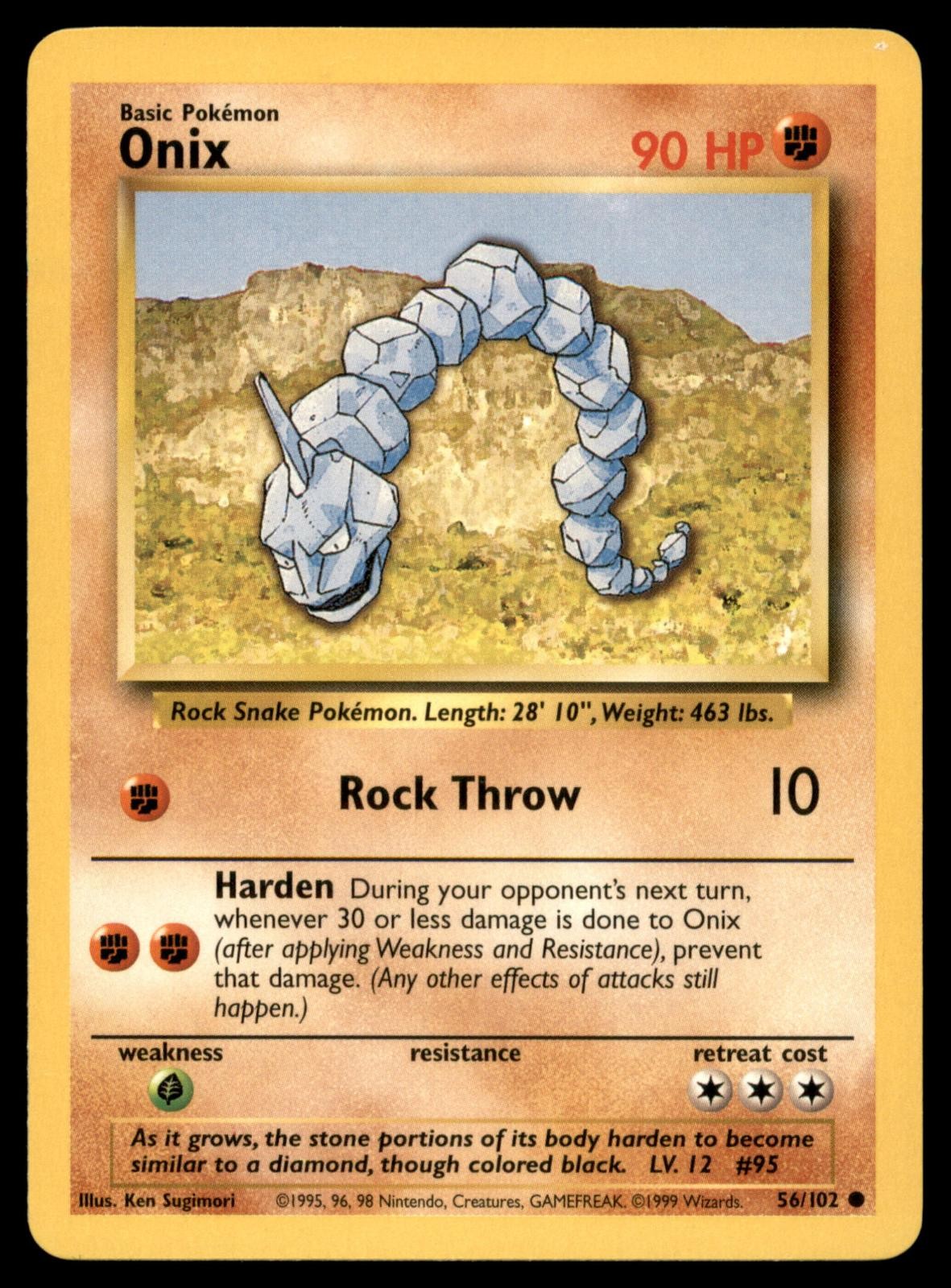 Onix 56/102 Common Base Set Unlimited Pokemon Near Mint Onix 56/102 Common Base Set Unlimited Pokemon Near Mint