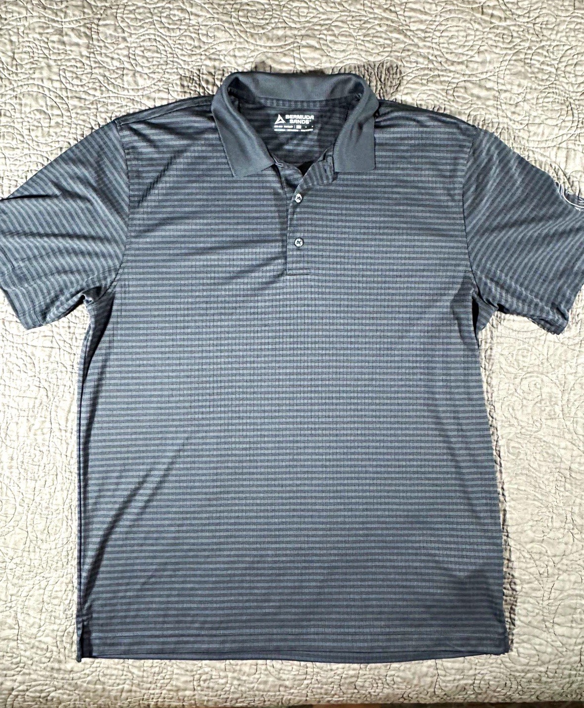 Bermuda Sands Men\'s L Gray Plaid Moisture Wicking Golf Polo Short Sleeve Bermuda Sands Men\'s L Gray Plaid Moisture Wicking Golf Polo Short Sleeve