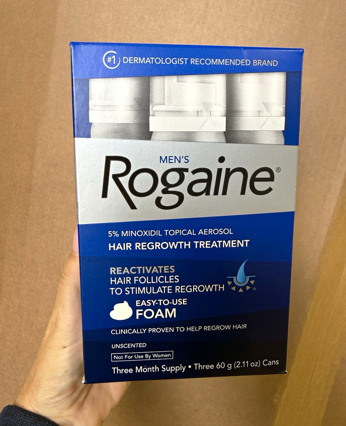 Rogaine Men\'s 5% Minoxidil Foam Hair Regrowth Treatment Unscented 3 Cans 11/27