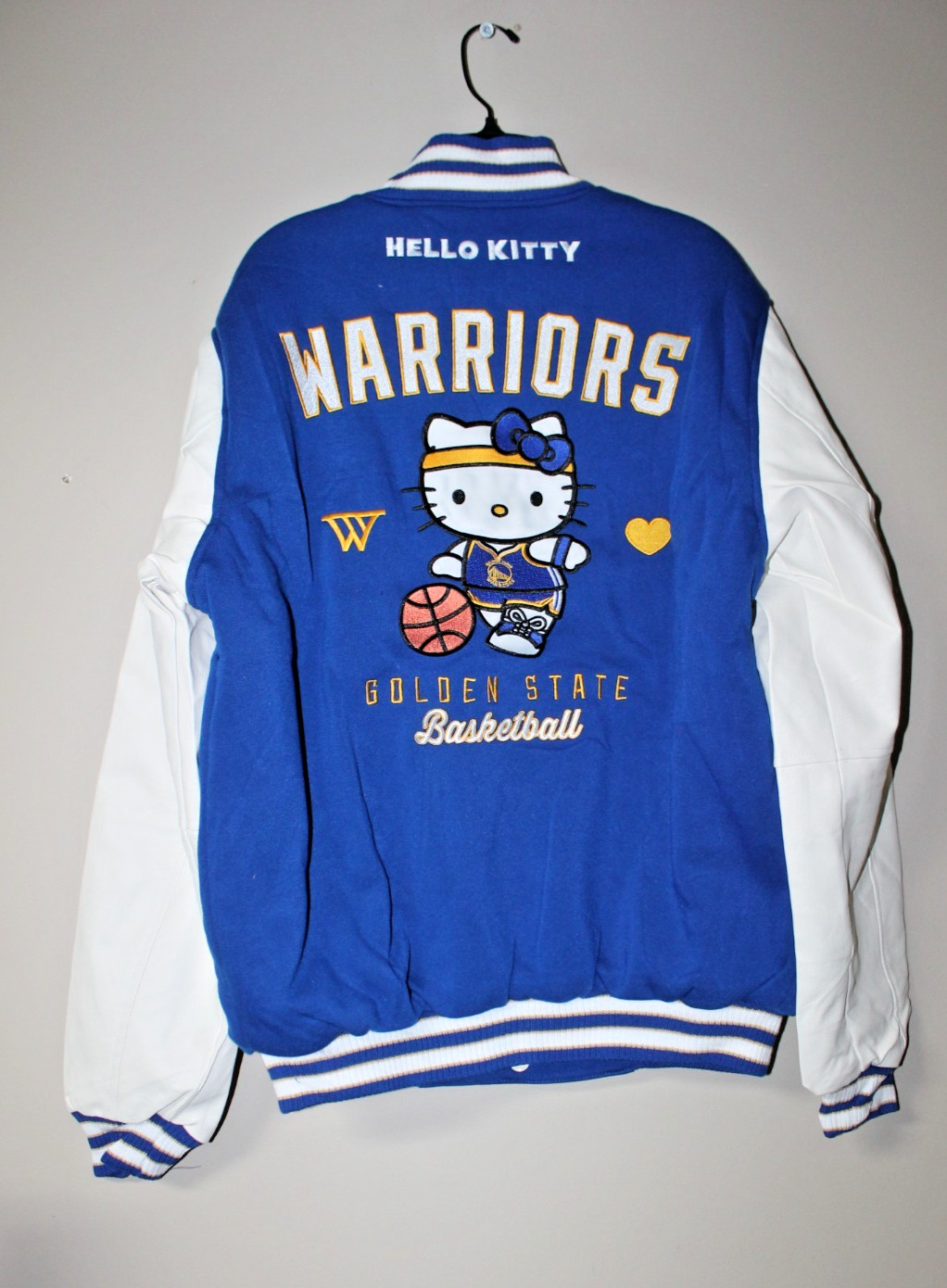 New NBA Golden State Warriors Hello Kitty Reversible poly Varsity jacket men XXL