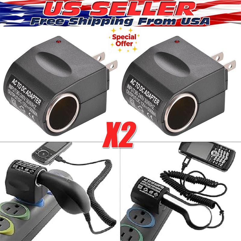 2PCS 100-240V AC To 12V DC Car Cigarette Lighter Socket Power Adapter Converter