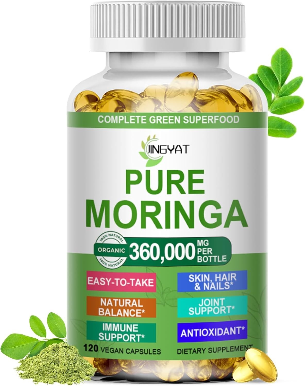 Organic Moringa Softgels - High Potency Oil for Energy & Immune Health, 60 Count