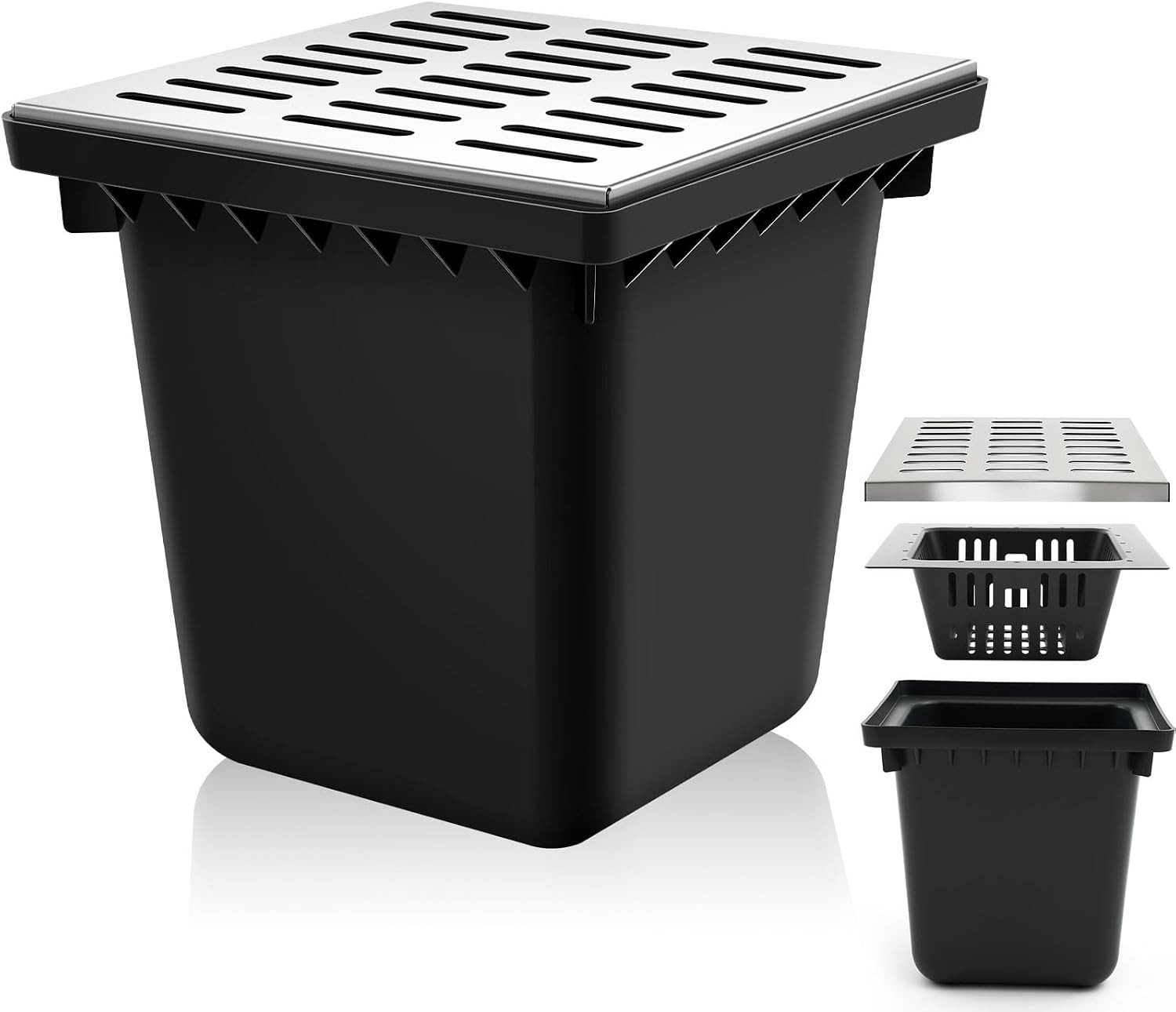 Kritkin18x18x15 Inch Catch Basin W/ Stainless Steel Grate Square Large Catch