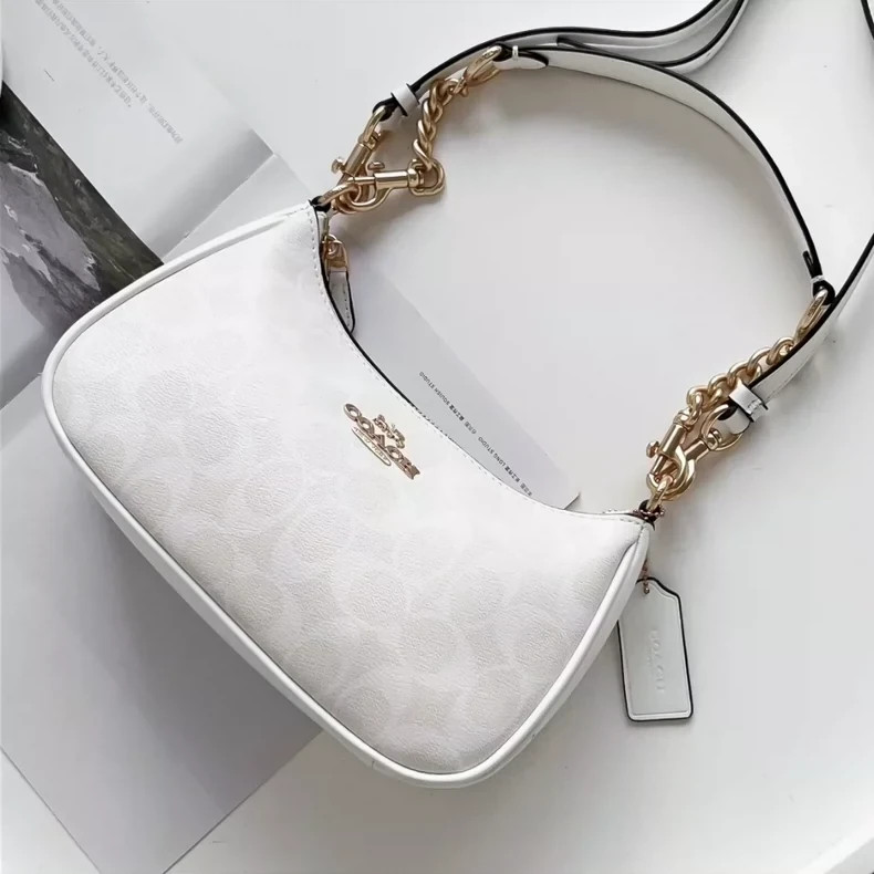 C.OACH White CA548 Teri Shoulder Bag In Leather Coated Canvas Glacier New