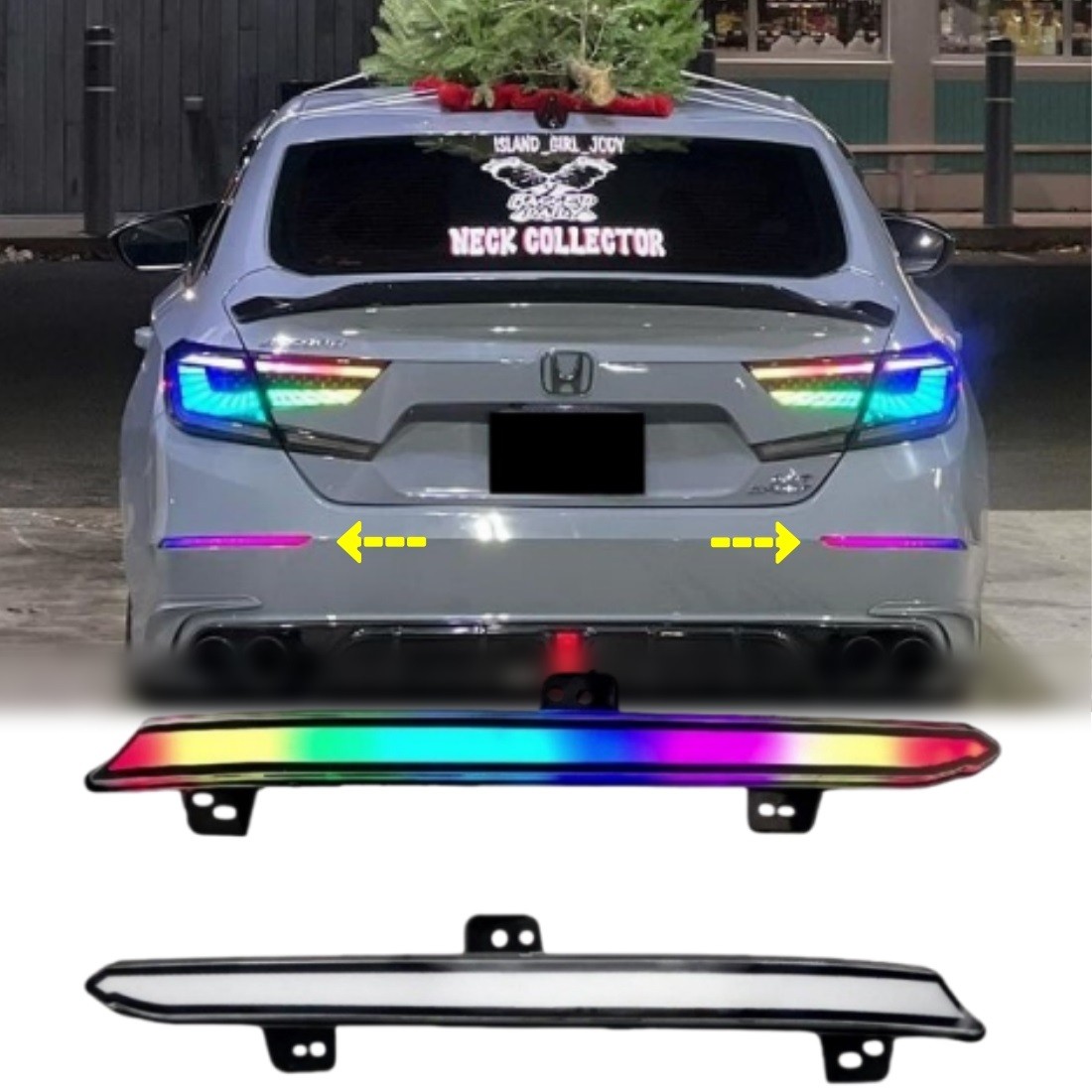Clear RGB LED Rear Bumper Reflector Lights Fits 10th Gen Honda Accord 2018-2022