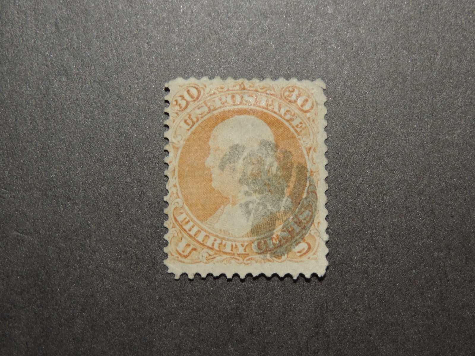US Stamps  Scott no 71   1861 30c   Franklin Orange Perf 12  VF