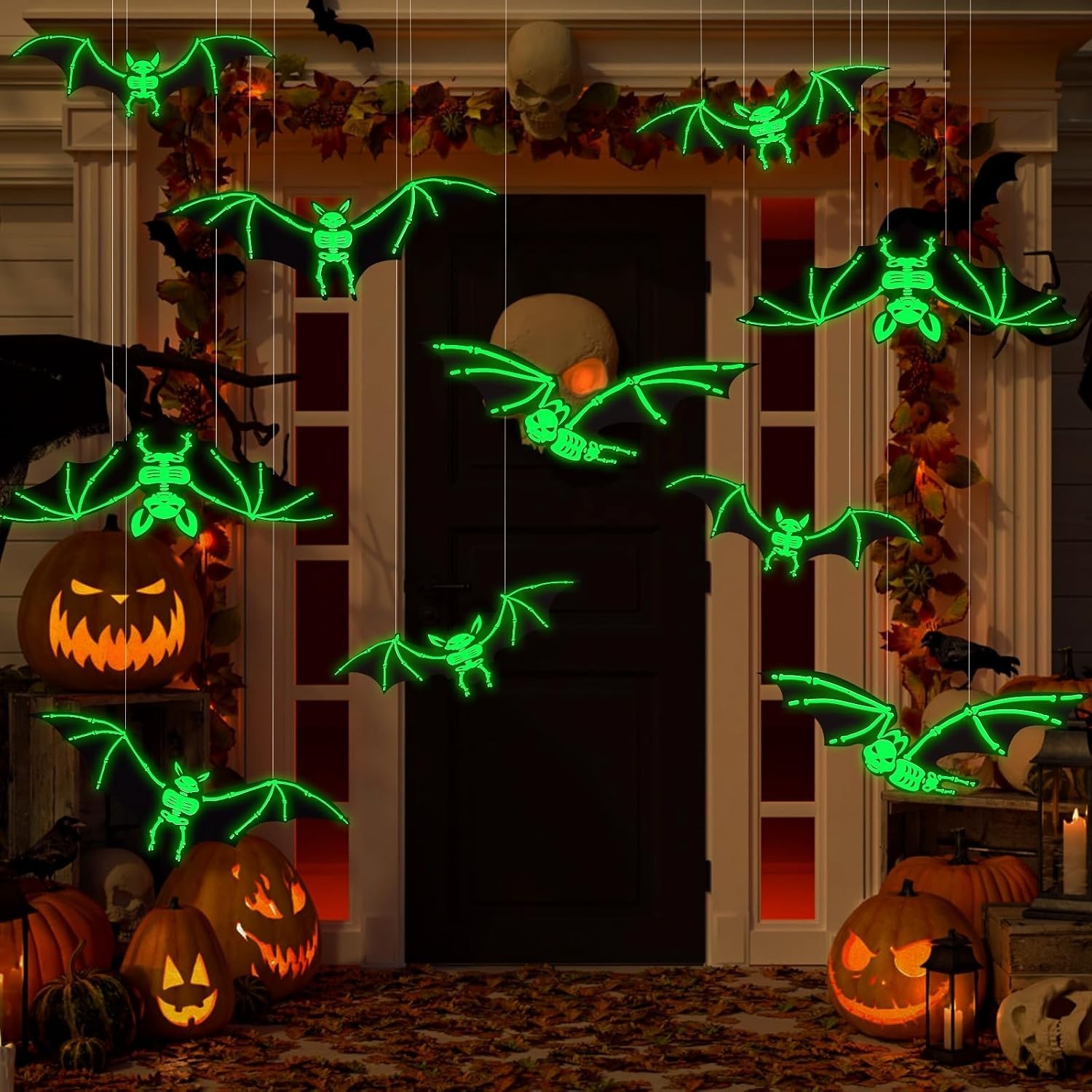 12PCS Halloween Hanging Glowing Bats Decorations for Outdoor Yard Indoor
