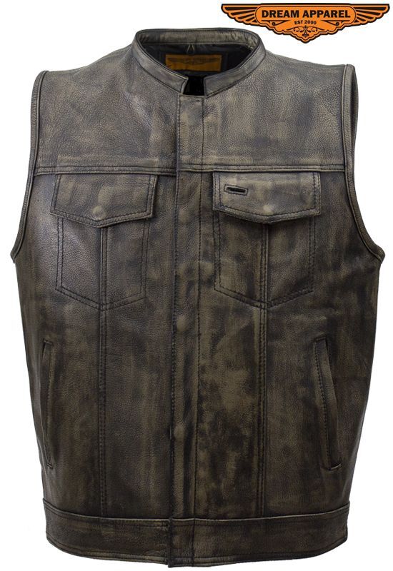 Premium Distressed Brown Men\'s Naked Cowhide Leather Motorcycle Club Vest Premium Distressed Brown Men\'s Naked Cowhide Leather Motorcycle Club Vest