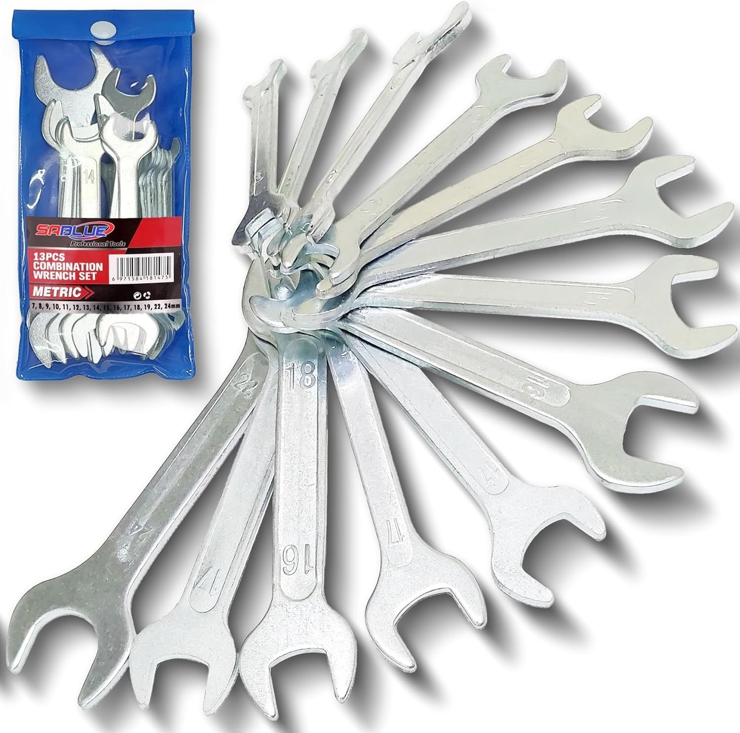 Super-Thin Open End Wrench Set Metric 13-Piece 7Mm to 24Mm Ultra-Slim Design