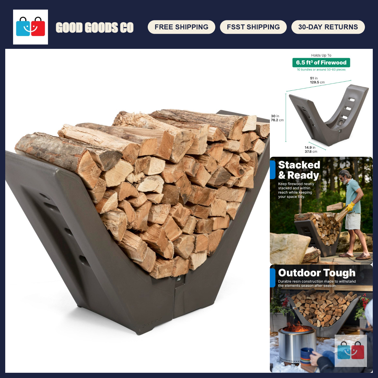 Firewood Rack - Elegant Log Holder for Indoor/Outdoor Use - Easy Assembly, Ideal Firewood Rack - Elegant Log Holder for Indoor/Outdoor Use - Easy Assembly, Ideal