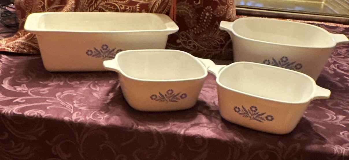 CorningWare Blue Cornflower   Loaf pan, 2petite and 1 - 1-3/4 dish