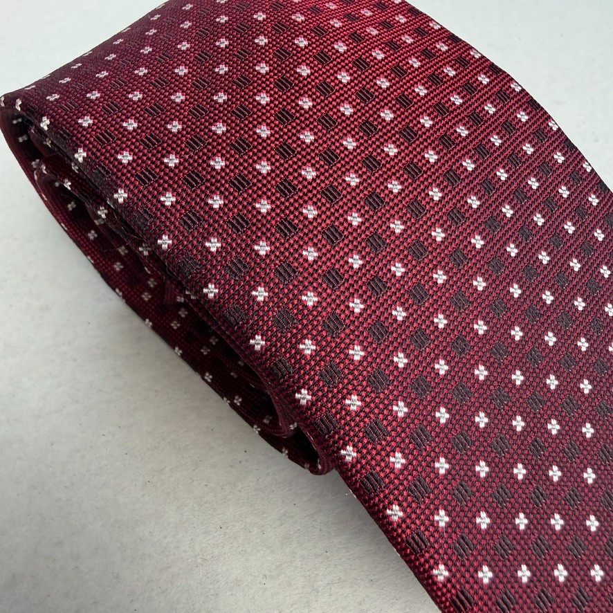 Saks Fifth Avenue Silk Tie Burgundy Dot Woven Office Business Boardroom