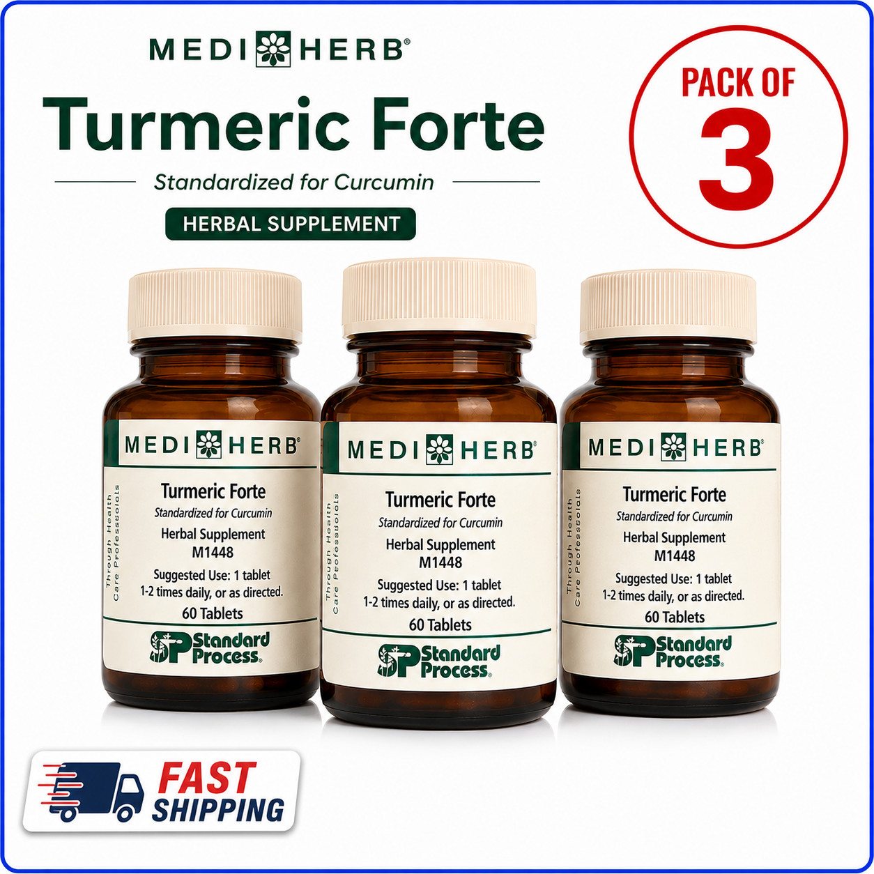 MediHerb Turmeric Forte Curcumin 60 Tablets x3 Pack Standard Herbal Supplement