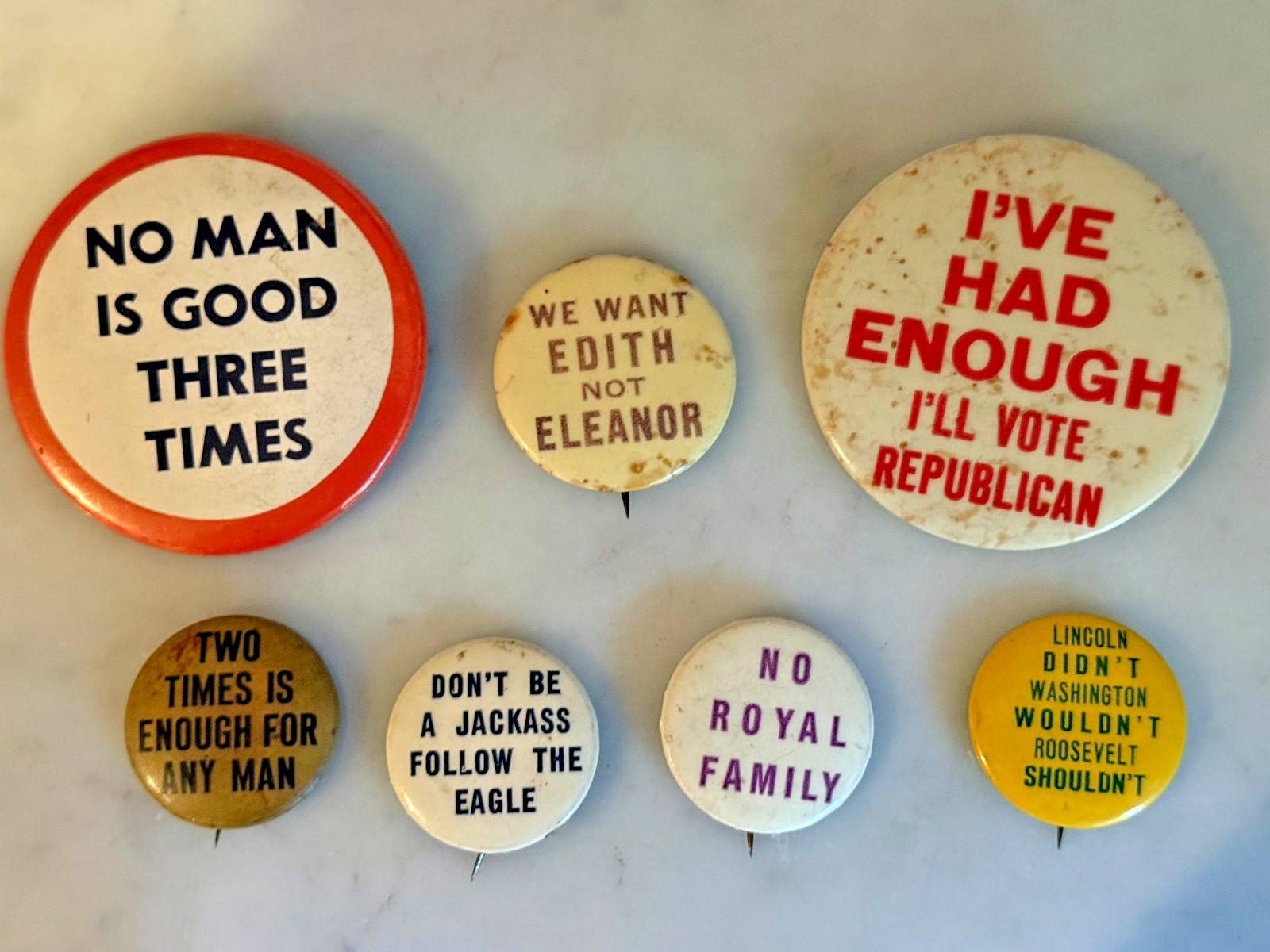 Vintage Anti-FDR Roosevelt Republican Political Campaign Pinback Button Lot of 7