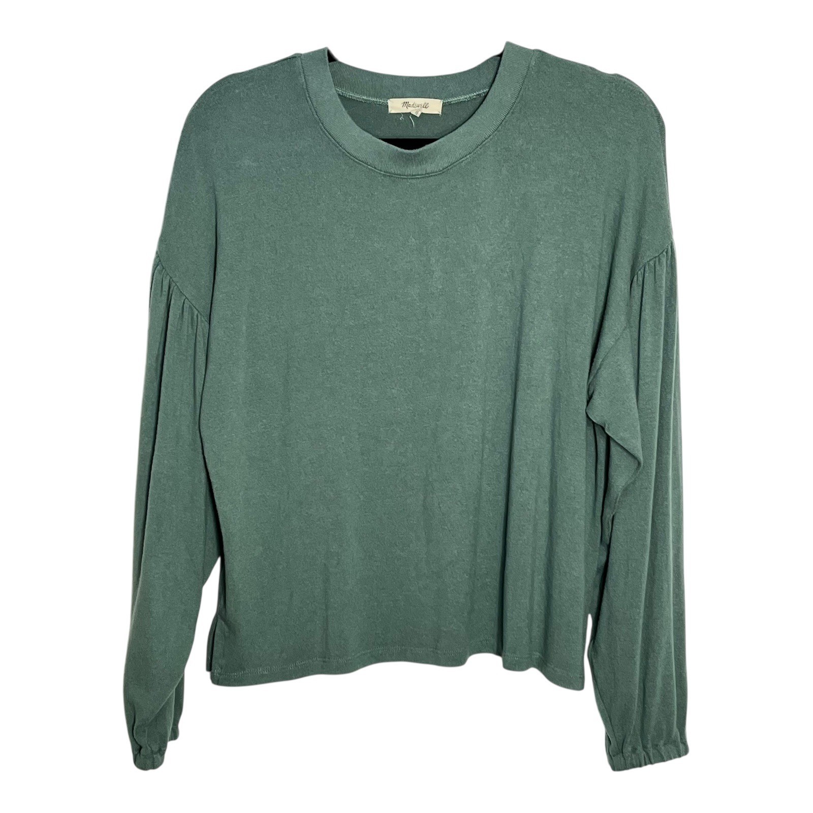 Madewell Womens Dusty Green Puff Sleeve Crew Neck Top NI097 Size M Relaxed Fit