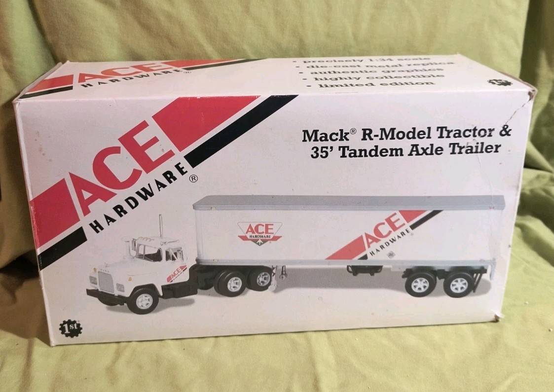 Vintage 1998 Ace Hardware Mack R-model Tractor & Tandem Axle Trailer Diecast 