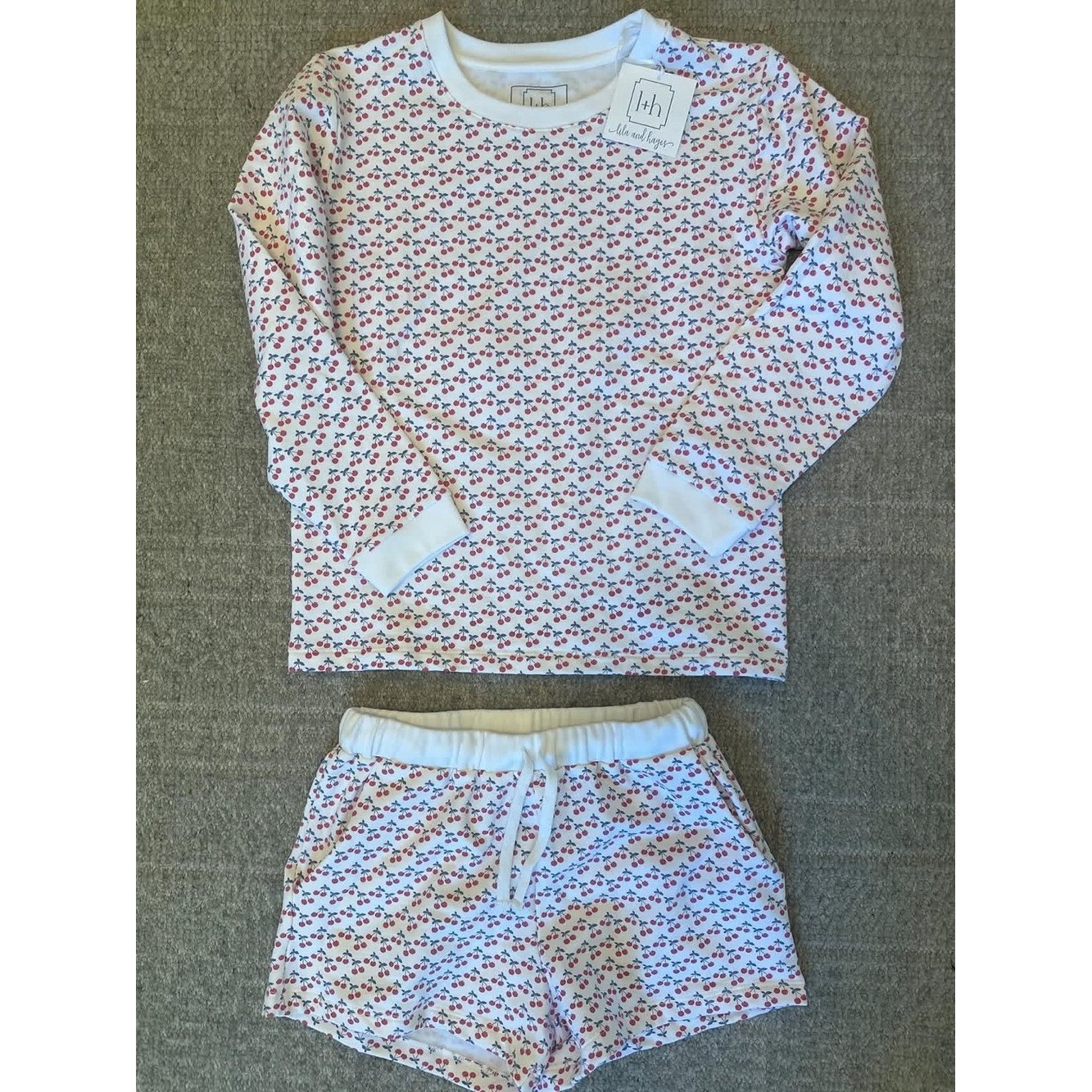 NWT Lila & Hayes Girls\' White Cherry Sweatshirt and shorts set size 12 NWT Lila & Hayes Girls\' White Cherry Sweatshirt and shorts set size 12