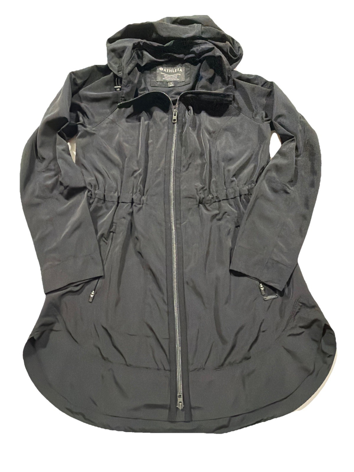Athleta Drip Drop Jacket Women\'s Black Small Long Hooded Full Zip