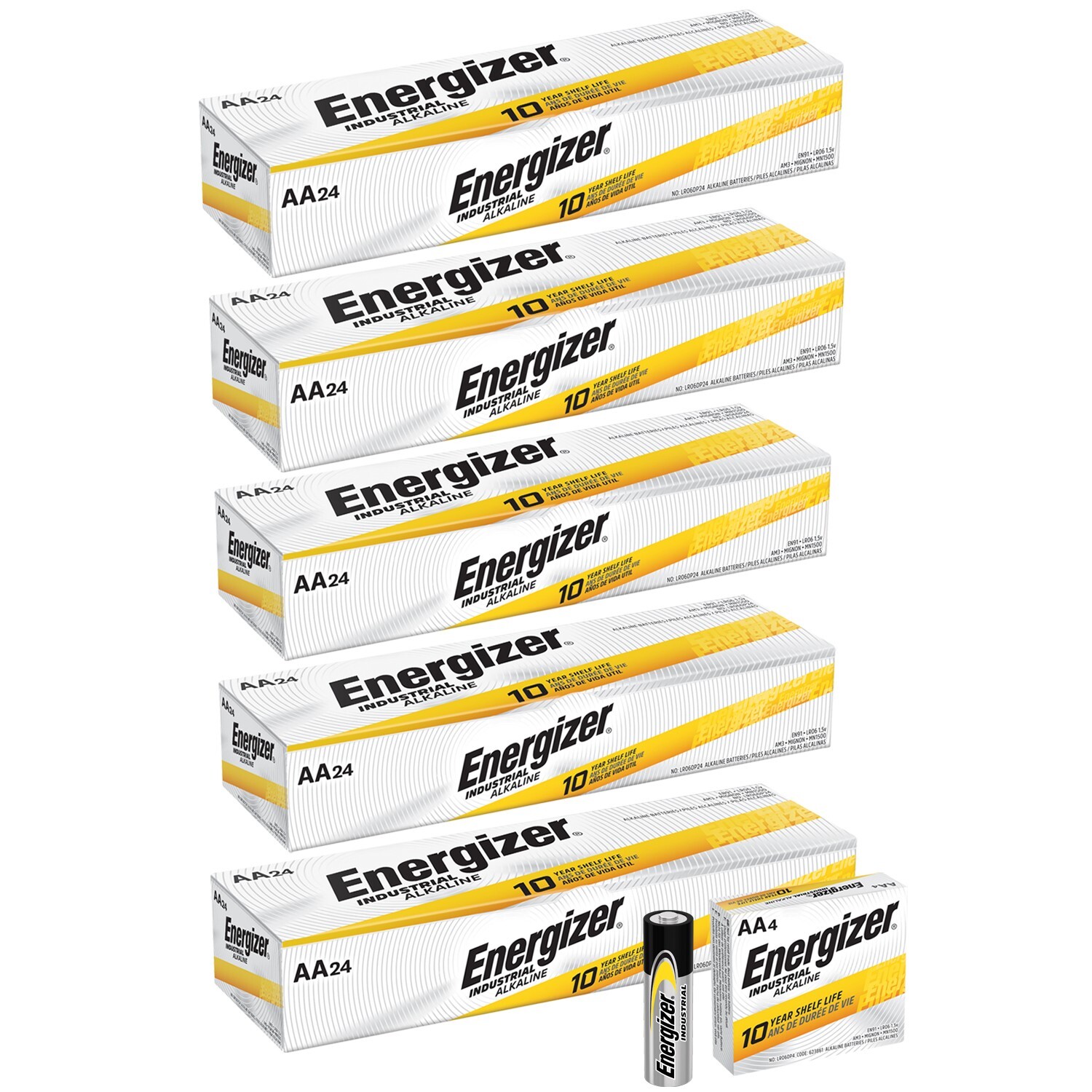 120 Energizer AA Industrial EN91 1.5v Alkaline Batteries LR6 Exp. 12/2035 120 Energizer AA Industrial EN91 1.5v Alkaline Batteries LR6 Exp. 12/2035