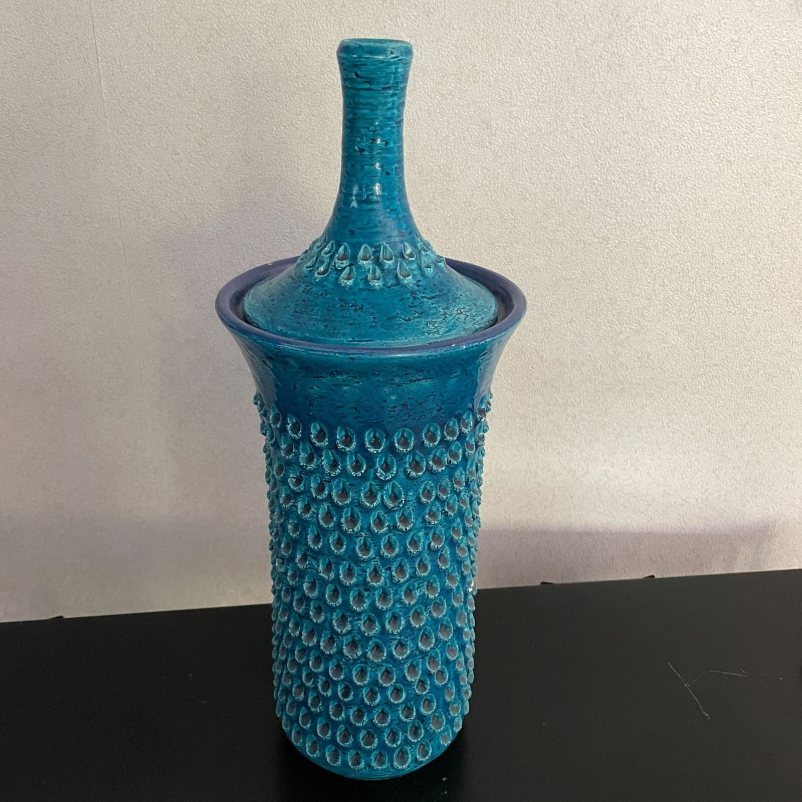 Bitossi Aldo Londi Lacrima Remini Blue Ceramic Covered Vase Rare Italy MCM RARE