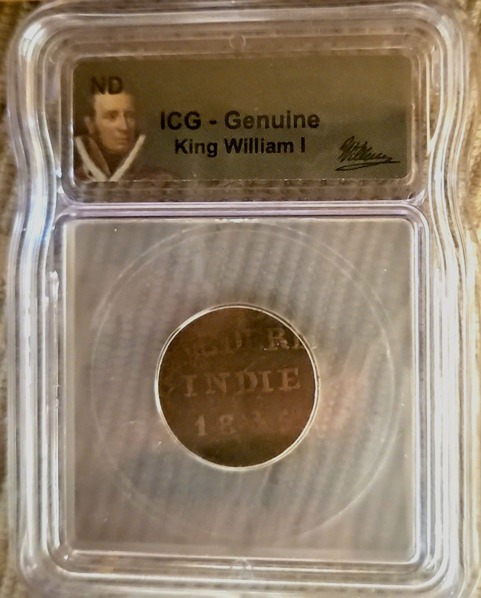 1835 Dutch 1/4 Stuiver Coin Netherlands East Indies King Willem William I - ICG 