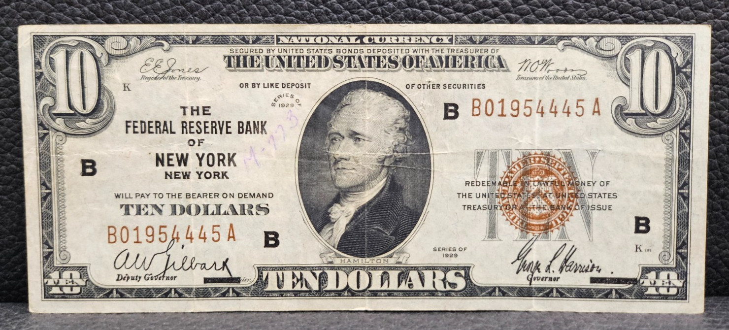 1929 $10 The Federal Reserve Bank of NY, NEW YORK - K 181