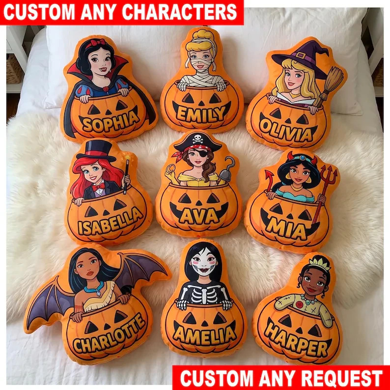 Personalized Disney Princess Halloween Pillow, Custom Snow White Cinderella GIft