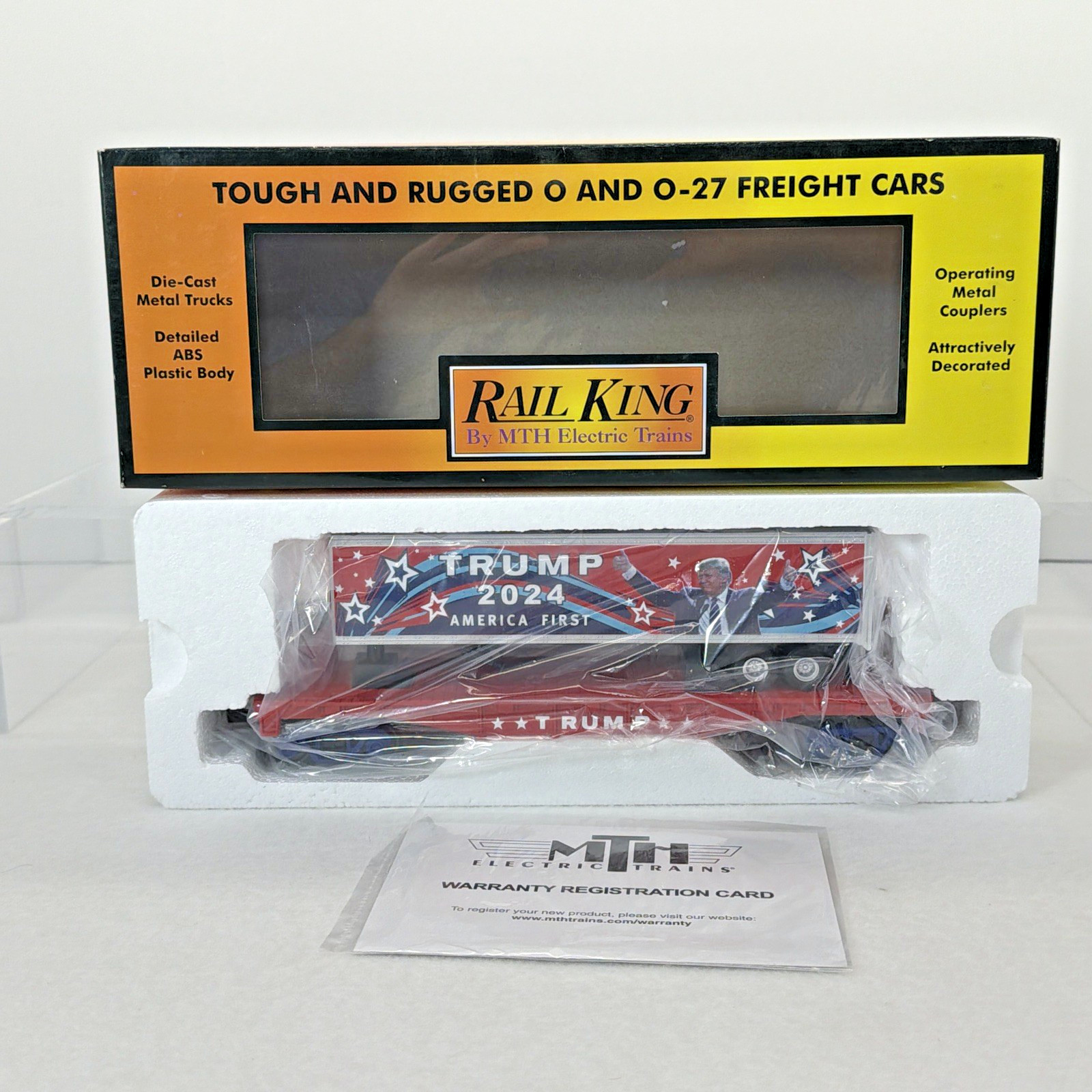 MTH RailKing 30-76850 Donald Trump Flatcar w Trailer New O O-27 Gauge 2024