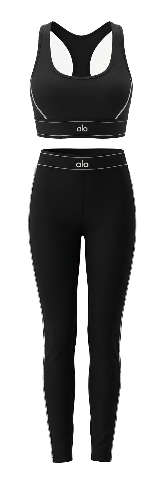 ALO YOGA 2-Piece Activewear Set Sports Bra & Leggings Black Trim Size S-XL