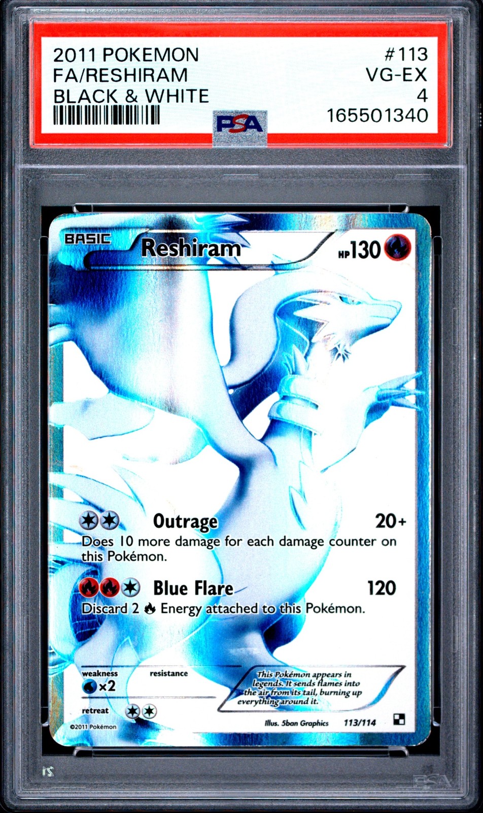2011 Pokemon Black & White Reshiram #113/114 PSA 4 Full Art