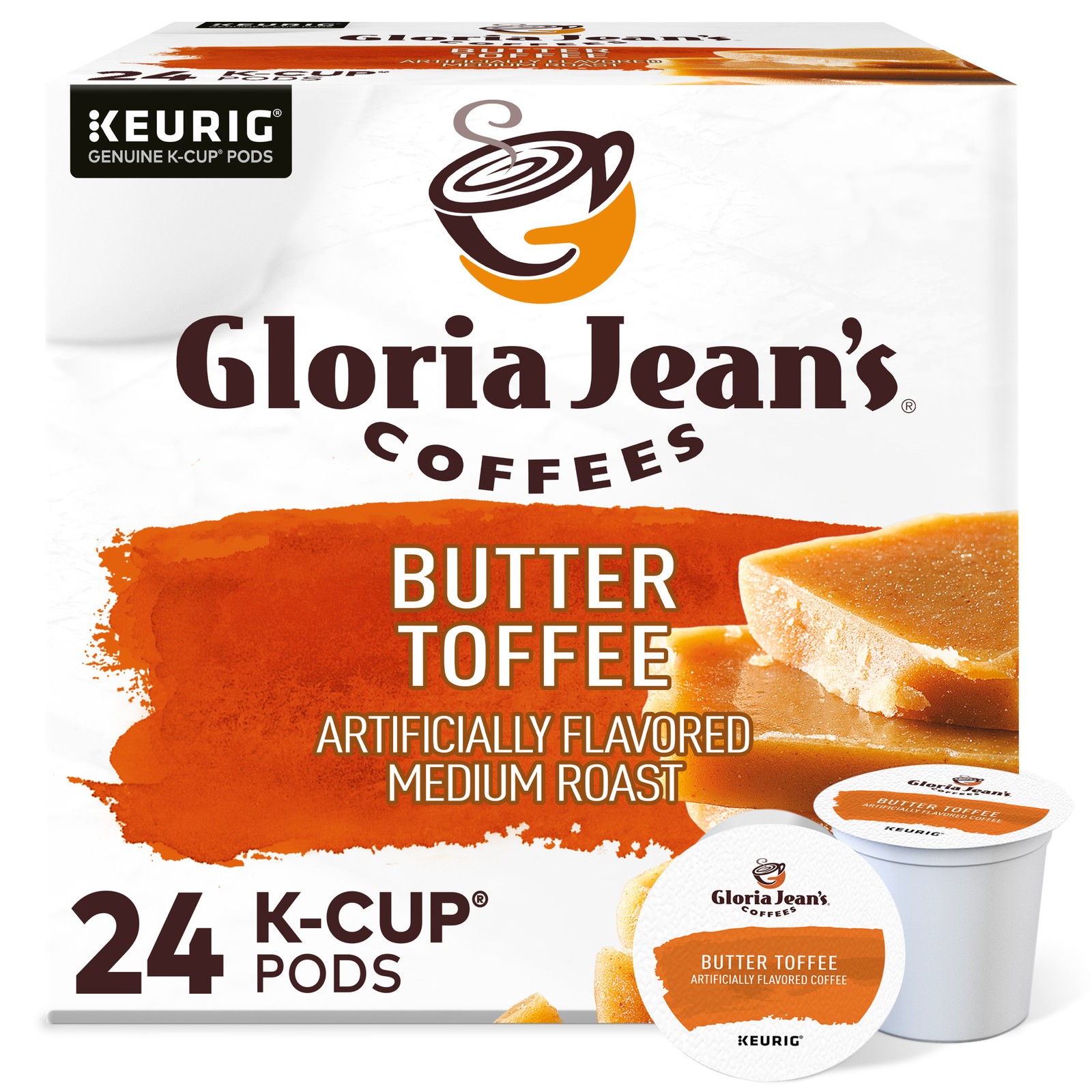 Gloria Jean\'s Butter Toffee, Keurig K-Cup Pods, Medium Roast Coffee, 24 Count