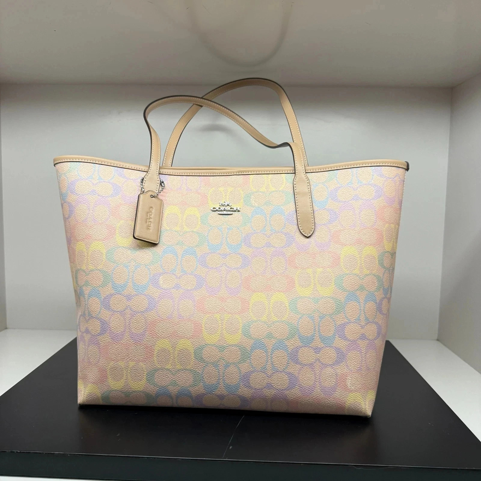 Coach CDA93 City Tote Bag In Rainbow Signature Canvas Silver/ Sand Multi NWT Coach CDA93 City Tote Bag In Rainbow Signature Canvas Silver/ Sand Multi NWT