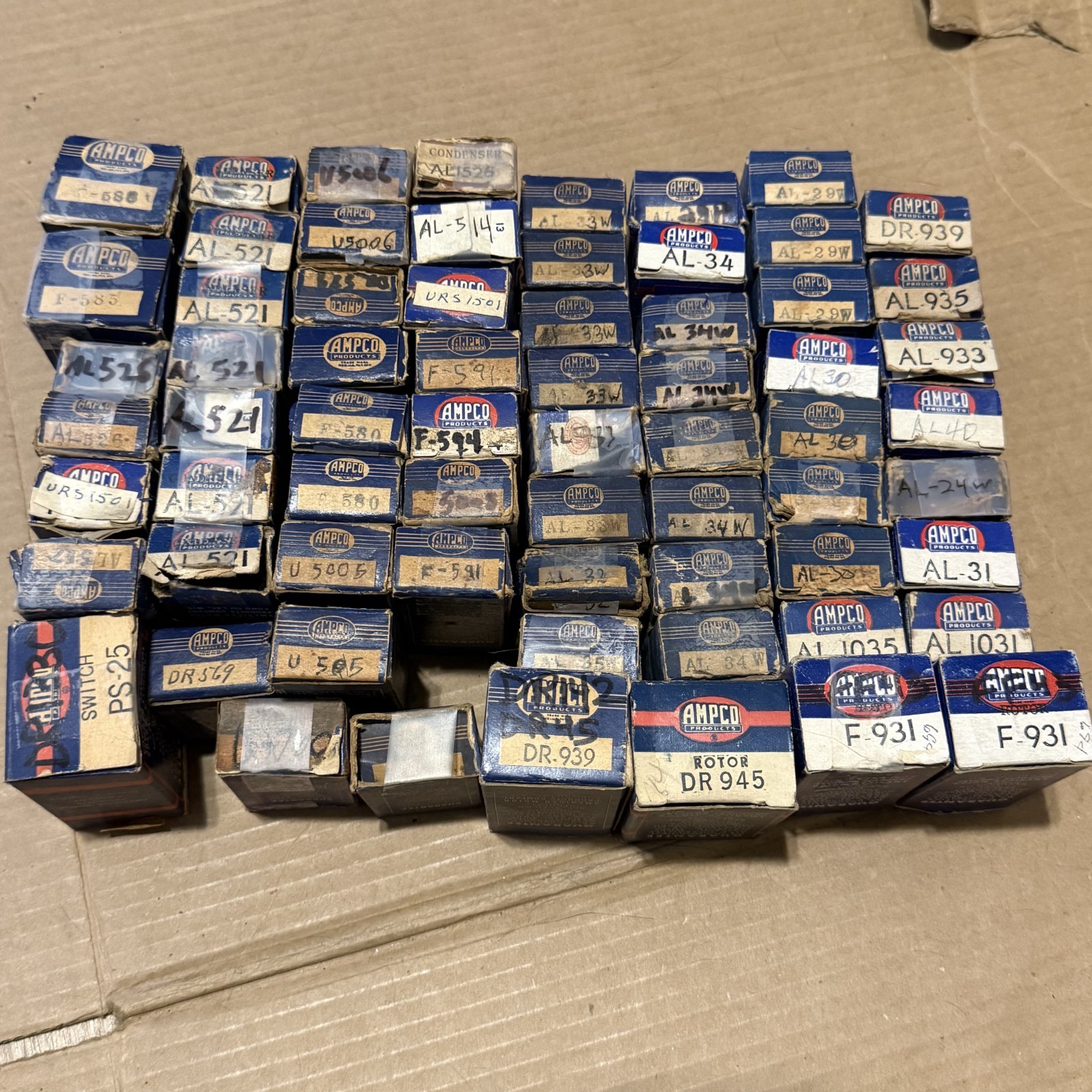 NOS Vintage AMPCO Ignition Parts Lot of 83 Condensers Contact Sets Rotors