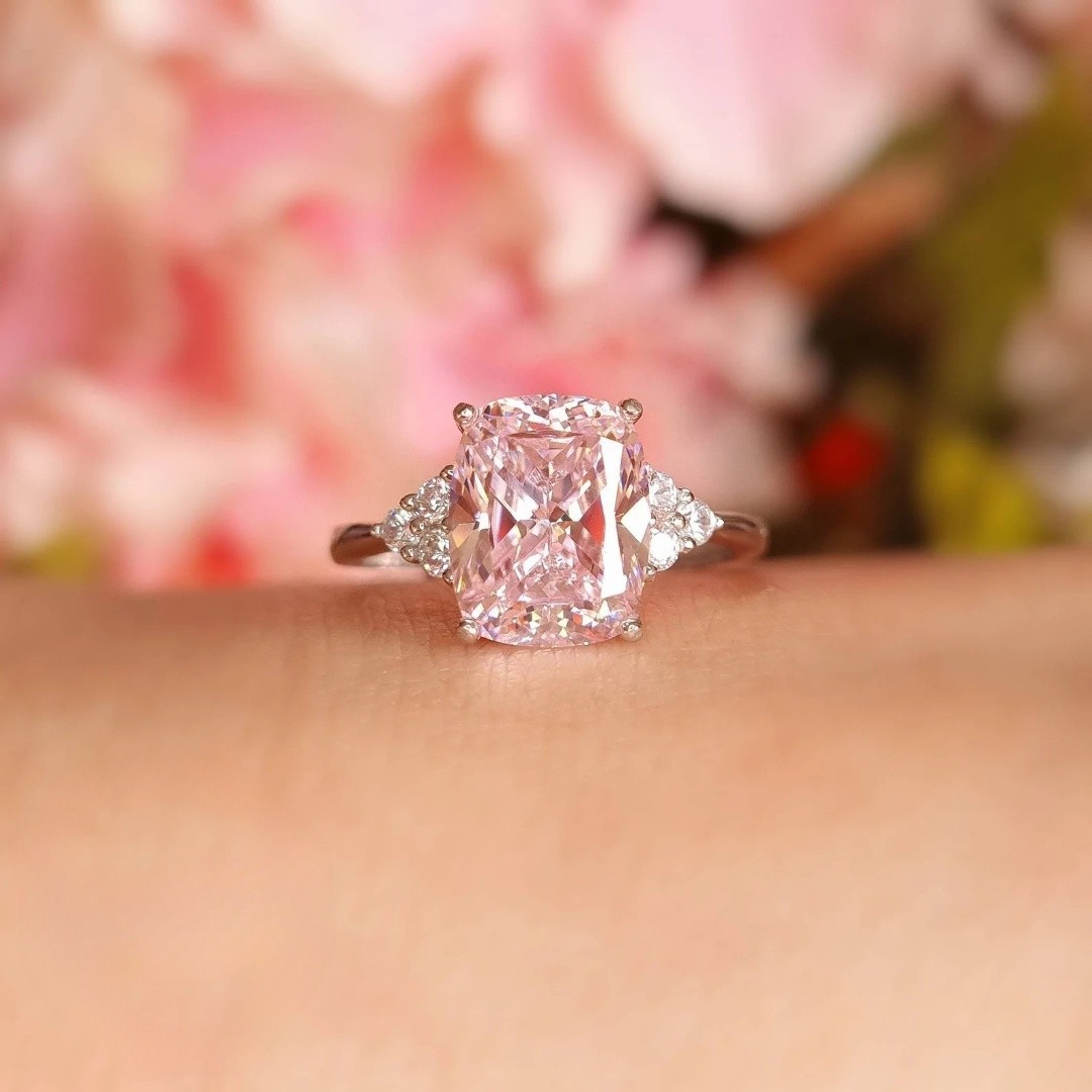 6.30 Ct Cushion Cut Natural Pink Sapphire Diamond Proposal Ring 14K White Gold