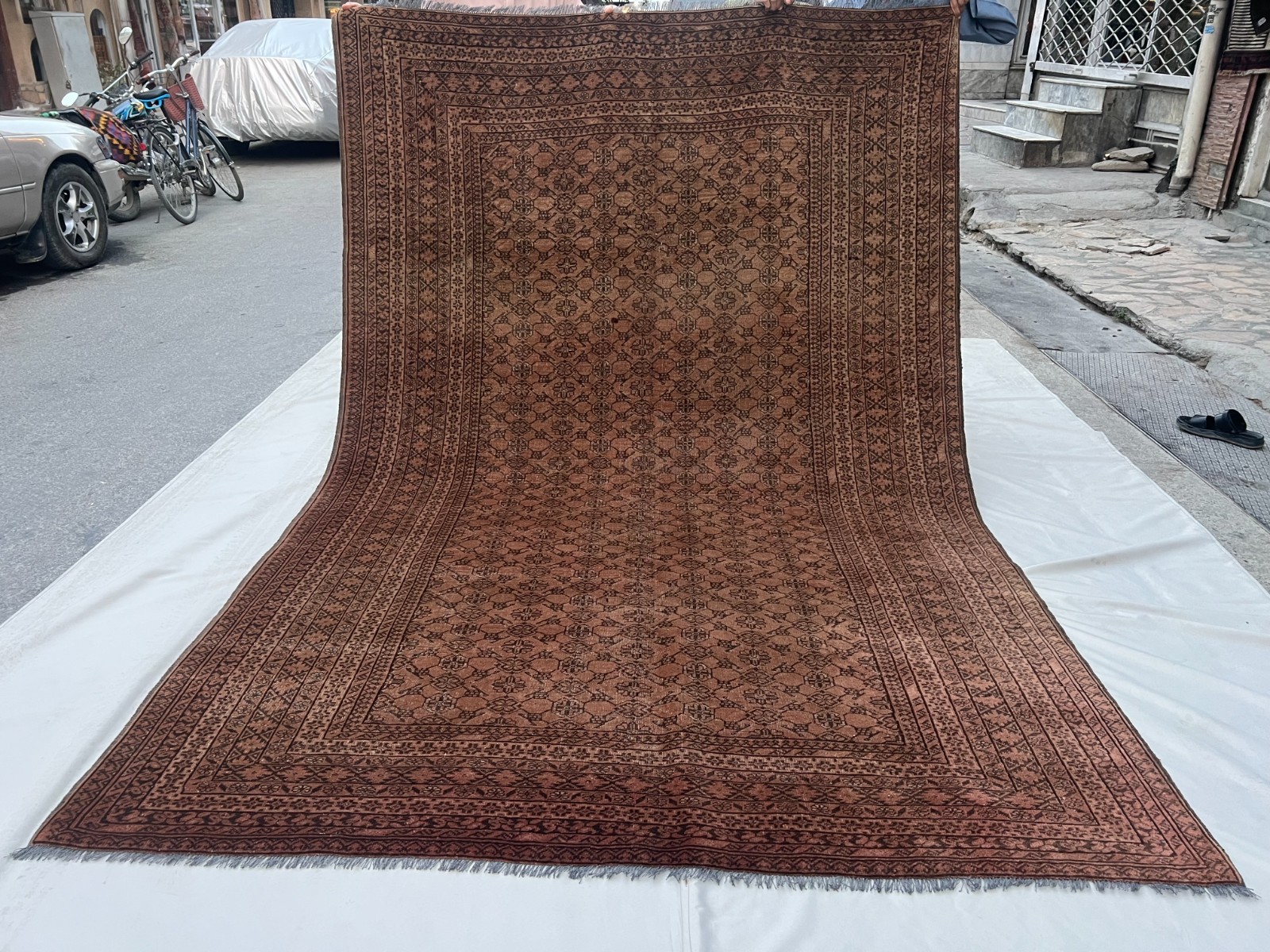 Antique Turkmen Bokhara Hand Knotted Wool Faded Tribal Geomatric Rare Area Rug
