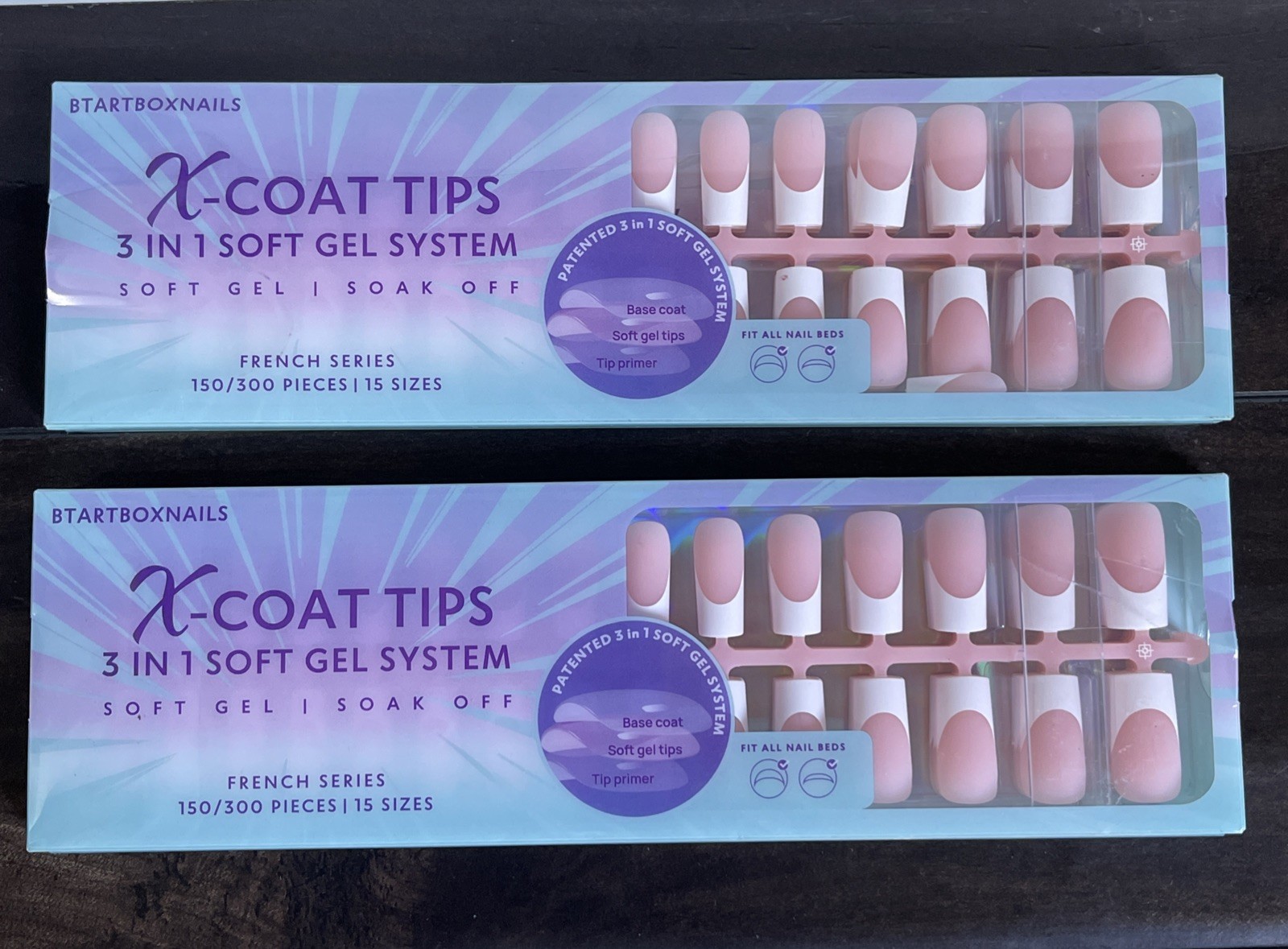 X-Coat Nails Tips Kit 150/300 Piece 15 Sizes PINK/FRENCH BTARTBOXNAILS LOT OF 2