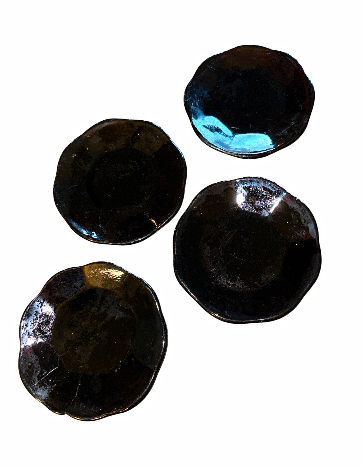  Vintage Ilona Black Amethyst Glass Scalloped Small Plates - Set of 4 4 in dish