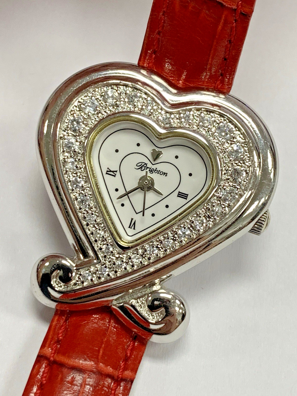 Brighton Riviera Heart Shape Quartz Watch Red Leather Band Fresh Battery Working Brighton Riviera Heart Shape Quartz Watch Red Leather Band Fresh Battery Working