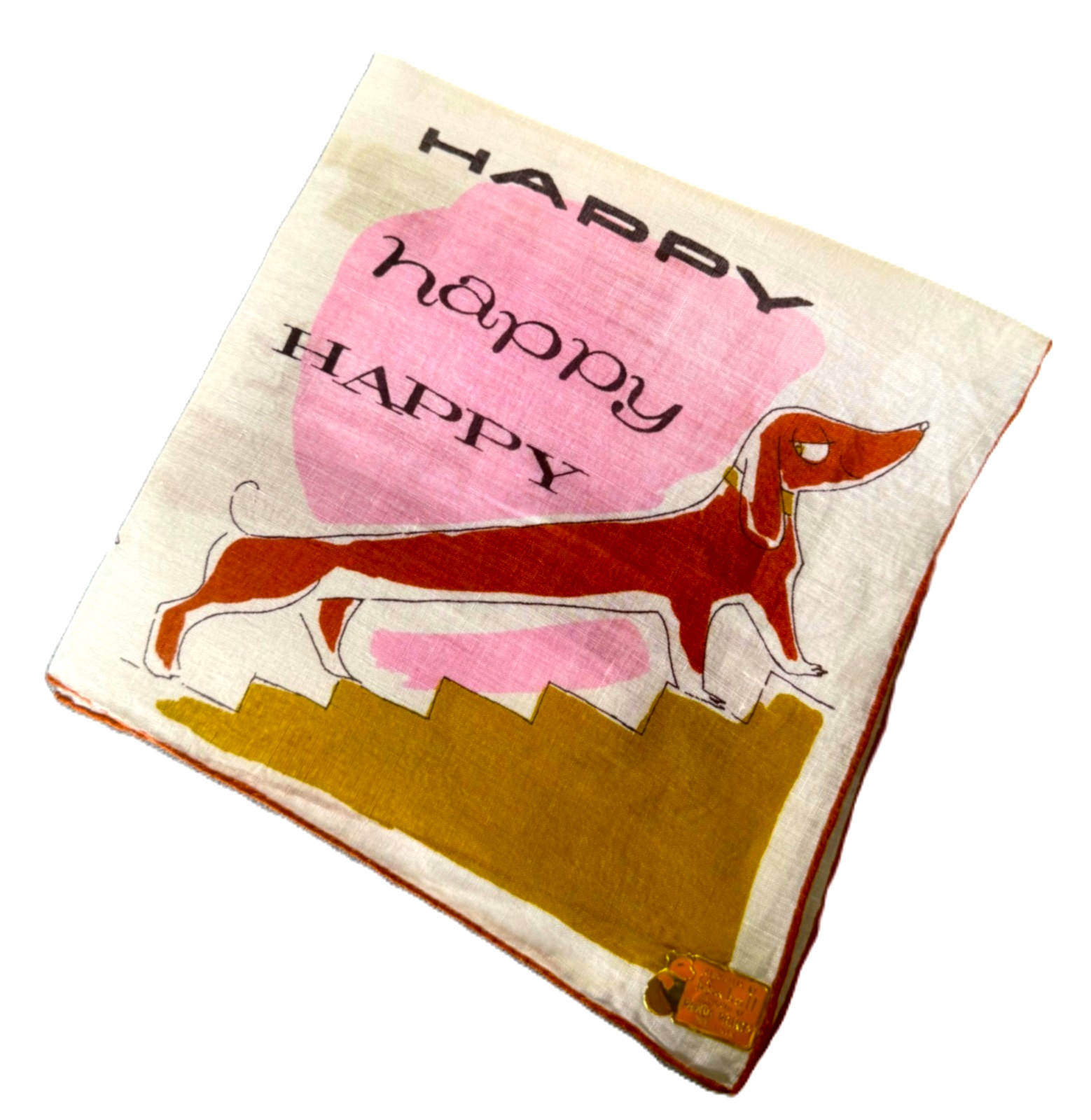 MWT Vtg. Foldable WELCHER Hanky Happy Birthday DACHSHUND WEINER DOG Kimball Tag MWT Vtg. Foldable WELCHER Hanky Happy Birthday DACHSHUND WEINER DOG Kimball Tag