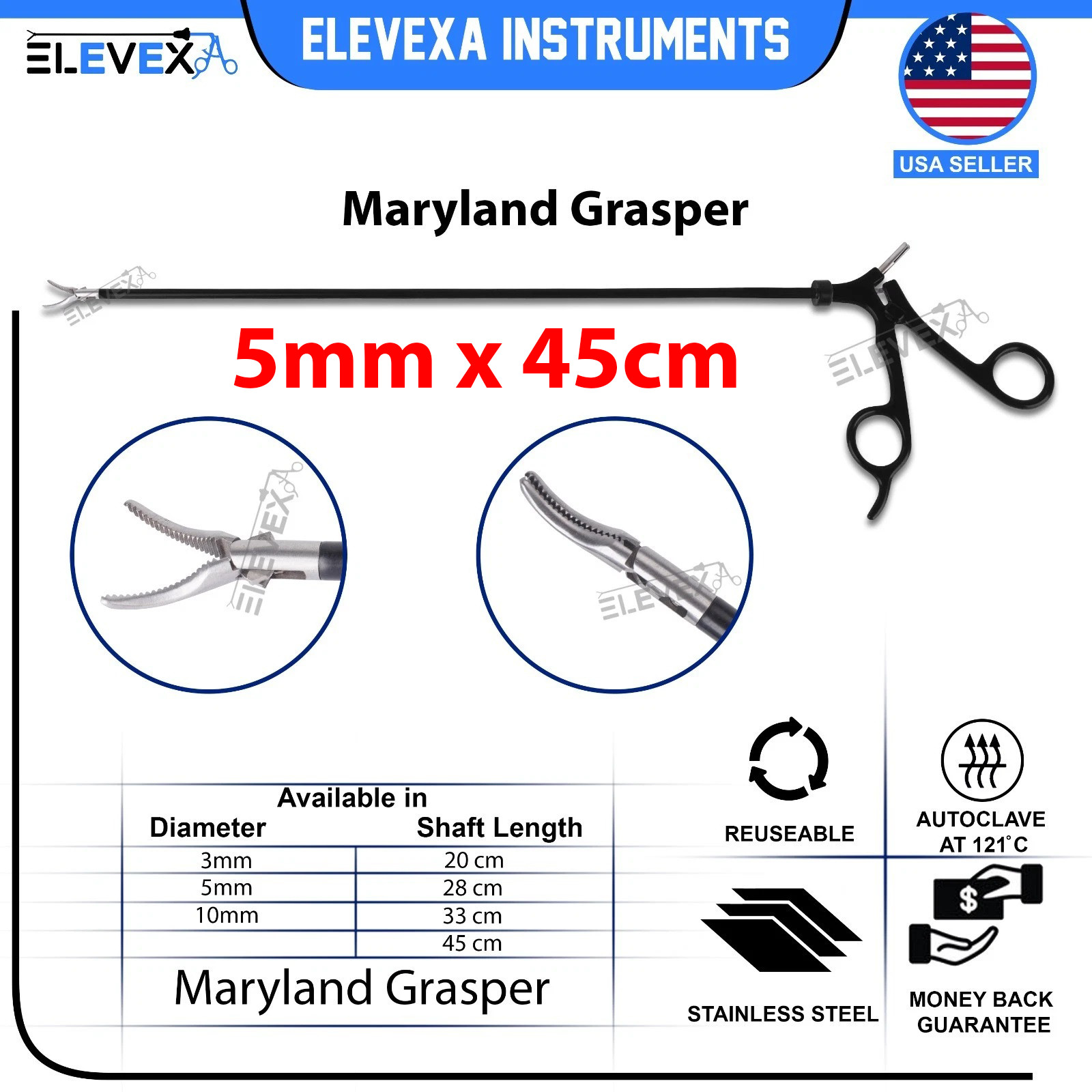NEW Laparoscopic Maryland Grasper 5mm 45cm Maryland Dissecting Grasper Forceps