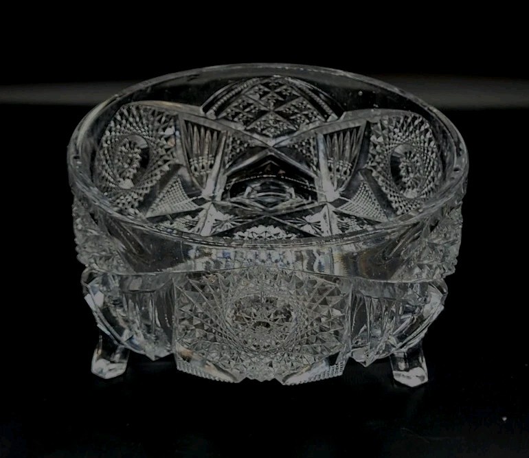 1911 Imperial Glass NuCut Fernery Footed Round Jardiniere Planter Bowl 7½\