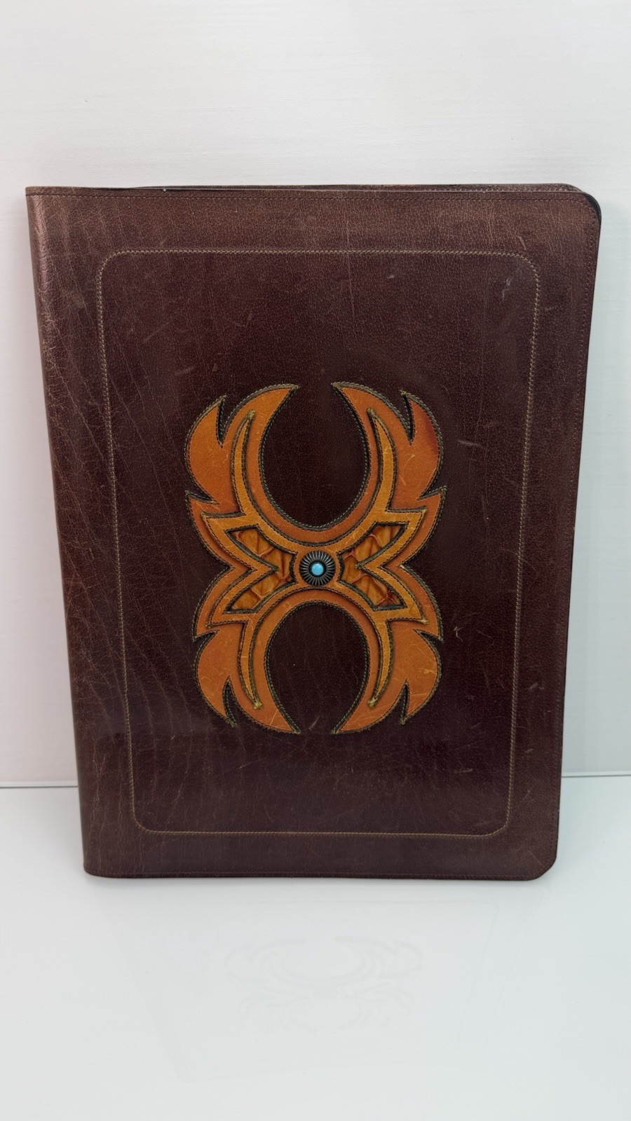Unique Vintage HandCrafted Portfolio Folder Mixed Leathers with Turquoise Button Unique Vintage HandCrafted Portfolio Folder Mixed Leathers with Turquoise Button