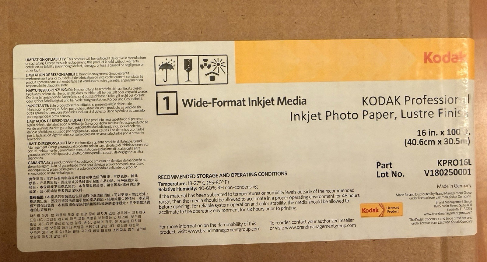 Kodak Photo Paper Roll KPRO16L Professional Inkjet Lustre  16\